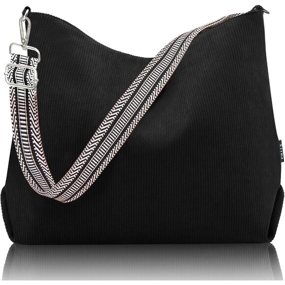 Women’s Corduroy Tote Bag Large Capacity Adjustable Straps for Work Travel - Picture 4 of 8